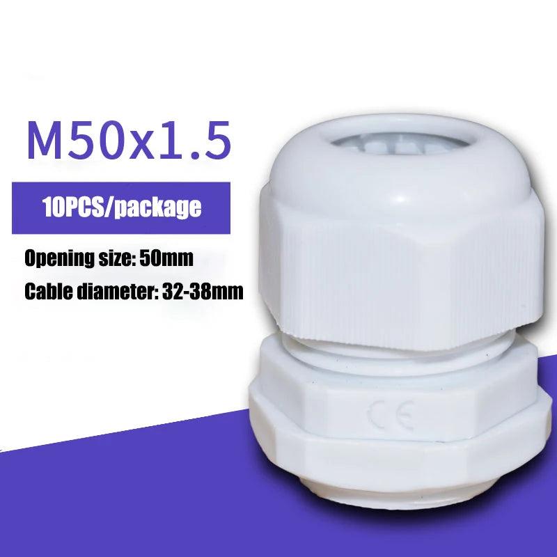 10Pcs Waterproof Cable Gland M8 M12 M16 M20 M25 M32 M40 Gray Plastic Seal Joint M40 M50 M63 Nylon IP68 White Cable Fixing Joint