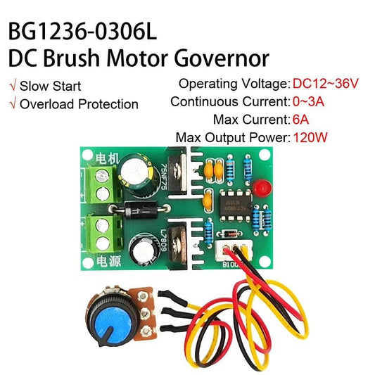 12~36V 6A 120W DC Brush Motor PWM Governor 12V 24V 36V LED Light Dimmer Speed Controller Regulator Tool Incubator (BG1236-0306L)