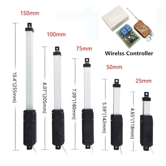 12V 20N DC Linear Actuator Electric Motor Telescopic Rod 25mm 50mm 75mm 100mm 150mm Remote Controller Wireless Lineal Actuador