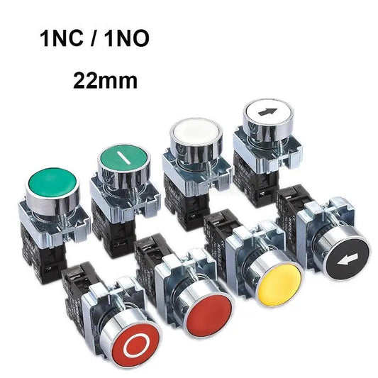 1Pcs XB2 button switch power supply start stop self reset point move round flat head symbol switch 22mm 1NO/1NC YJ139-XB2-11BN - electrical center b2c,start stop push button,start stop button,start and stop button,start and stop push button