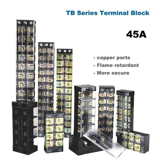 1Pcs Dual Row Strip Barrier Screw Terminal Block Fixed Wire Connector TB-4503/4/5/6/10/12 Positions 600V 45A