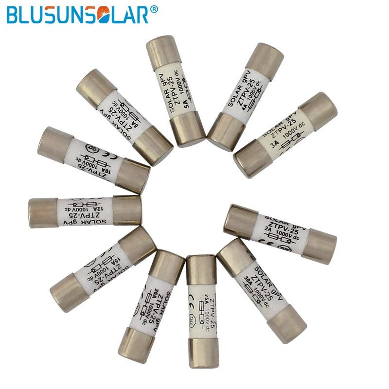 200 Pcs PV Solar Fuse 2A-30A 1000VDC Fusible 10x38mm PV for Solar Power System