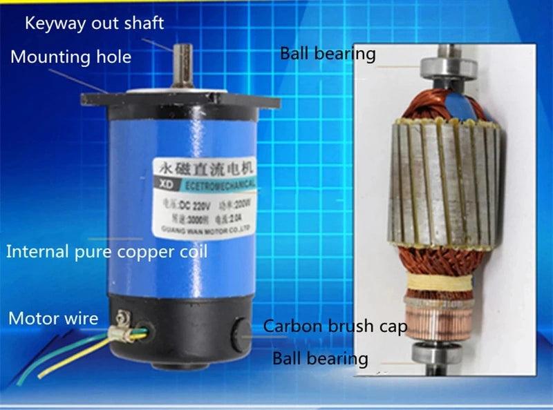 200W Permanent Magnet Motor DC 220V 1800rpm High Speed Motor Can Adjust Speed Forward and Reverse Electric DC Mini Moter Engine