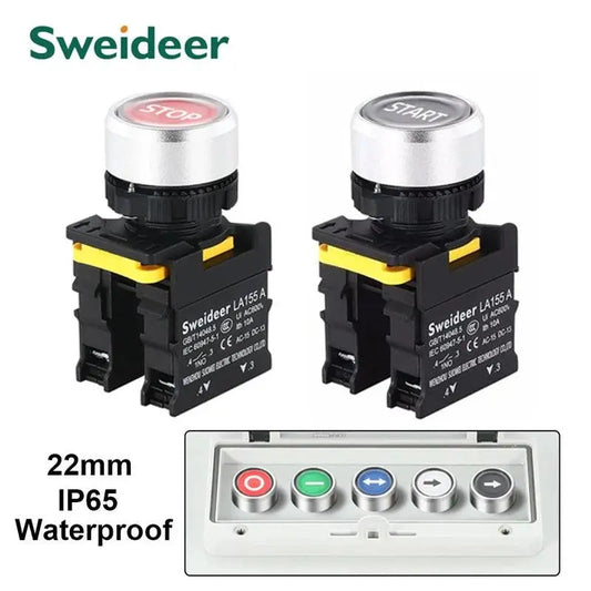 22mm Button Switch Waterproof Momentary Self Reset Self Locking Flat Head Start Stop Arrow Symbol Power Push Button Switch 10A - electrical center b2c,start stop push button,start stop button,start and stop button,start and stop push button