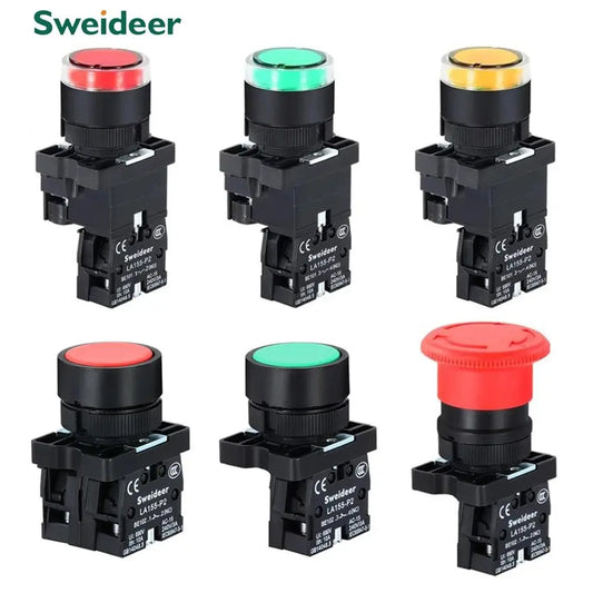 22mm Push Button Switch Momentary Reset ON OFF 12V/220V/48V/24V Black NC NO Power Button for Electrical Industrial Panelboard - electrical center b2c