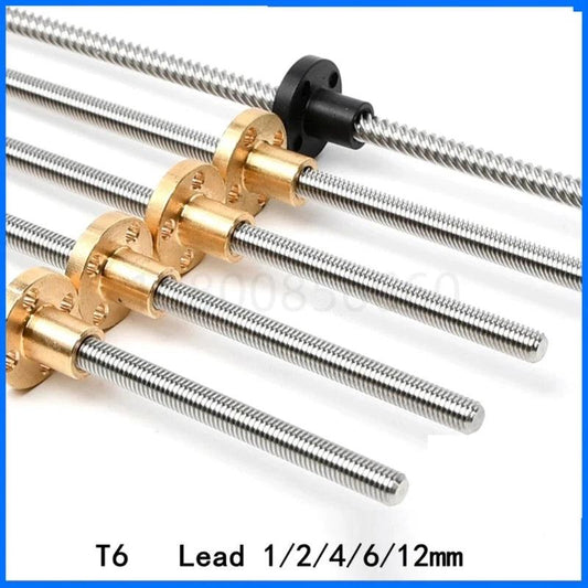 304 Stainless Steel T6 Threaded Rod Lead Screw 6mm with T6 Brass Nut for 3D Printer Machine Z Axis Linear Guides Stepper Motor,t6 lead screw
