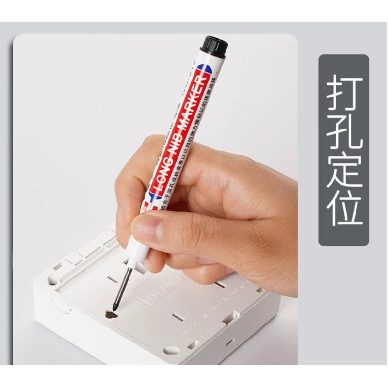 long tip marker,extended nose marker,deep hole marker,permanent oil marker,waterproof marker pen,construction marker,wood marking pen,tile marker,long nose marker,deep reach marker,carpentry marker,industrial marker,fade resistant marker,quick dry marker,hardware marking pen,refillable marker,black red blue marker,woodworking tools