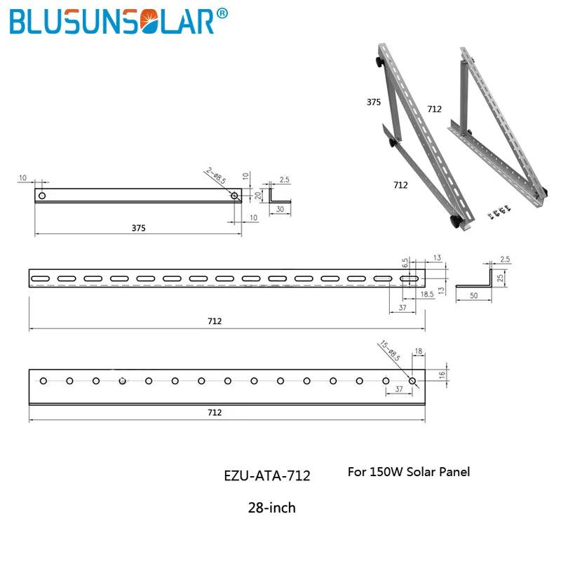 55.6*29cm Triangle Aluminum Panel Mounted Bracket 28 InchTriangel Back Beam 150W Solar Panel Roof Mounting Bracket for Van