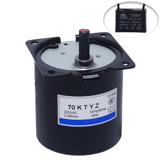 70KTYZ High Torque 160KG 40W AC 220V Permanent Magnet Synchronous Motor CW/CCW Metal Geared Slow Speed Motor 2.5 To 110RPM,high torque low rpm ac motor