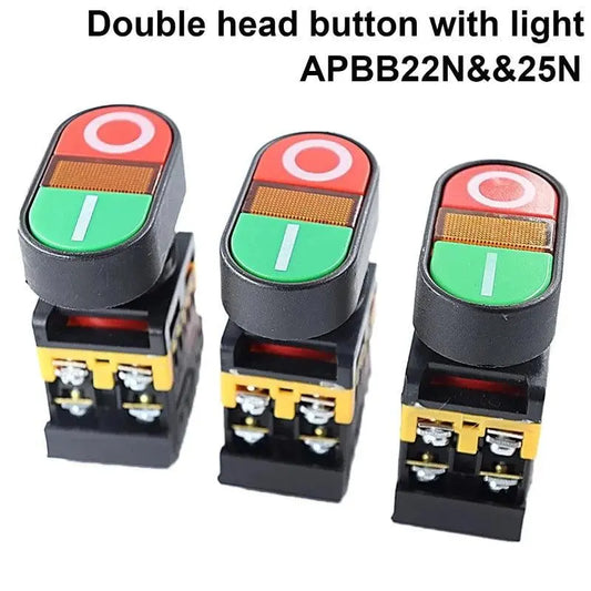 1Pcs APBB-22N APBB22-&25N 22mm 25mm ON/OFF 1NO 1NC Double Key Double Position With LED Yellow Lamp Control Button Switch Reset - electrical center b2c