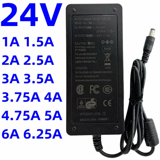 US Plug 24V 1A 1.5a 2A 2.5A 3A 3.5 3.75 4A 4.75 5A 6A 6.25A 25v Power Supply Adapter Switch Adaptor Current Source Converter Display LED