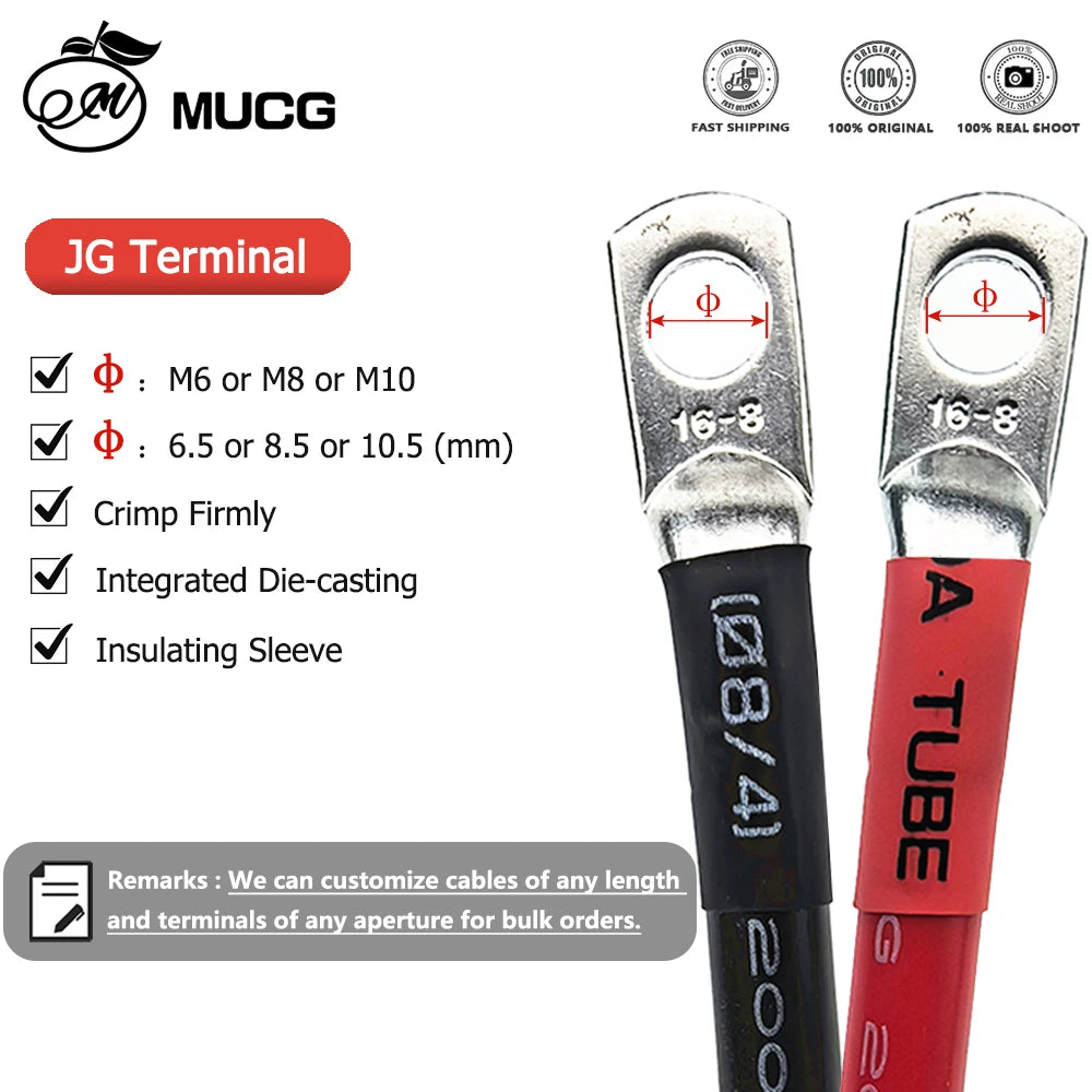 RED M6-M8 Very Soft Car Battery Cable Silicone wire With Lug Ring Terminal cable Black Red 5AWG 6AWG 7AWG 8AWG