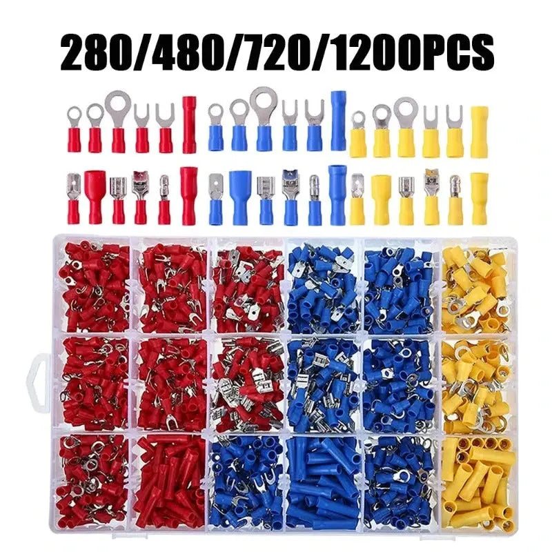 WOZOBUY Insulated Cable Connector Electrical Wire Crimp Spade Butt Ring Fork Set Ring Lugs Rolled Terminals Assorted Kit - electrical center b2c