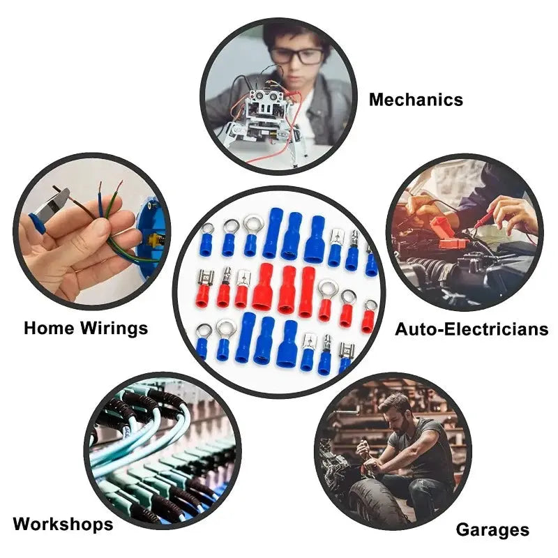 WOZOBUY Insulated Cable Connector Electrical Wire Crimp Spade Butt Ring Fork Set Ring Lugs Rolled Terminals Assorted Kit - electrical center b2c