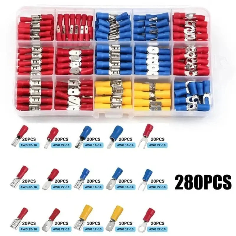 WOZOBUY Insulated Cable Connector Electrical Wire Crimp Spade Butt Ring Fork Set Ring Lugs Rolled Terminals Assorted Kit - electrical center b2c