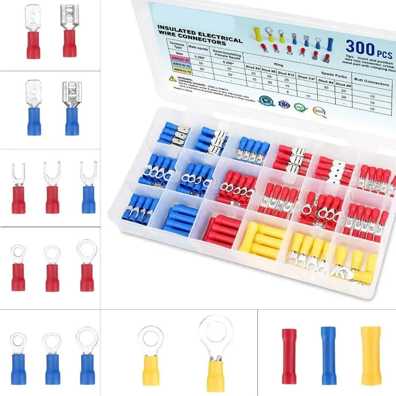 WOZOBUY Insulated Cable Connector Electrical Wire Crimp Spade Butt Ring Fork Set Ring Lugs Rolled Terminals Assorted Kit - electrical center b2c