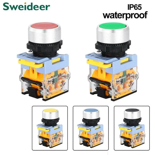 Waterproof Push Button Switch 22mm Momentary Reset Self Locking Power Button Switch 10A 1NO 1NC Red Green Yellow Blue White - electrical center b2c