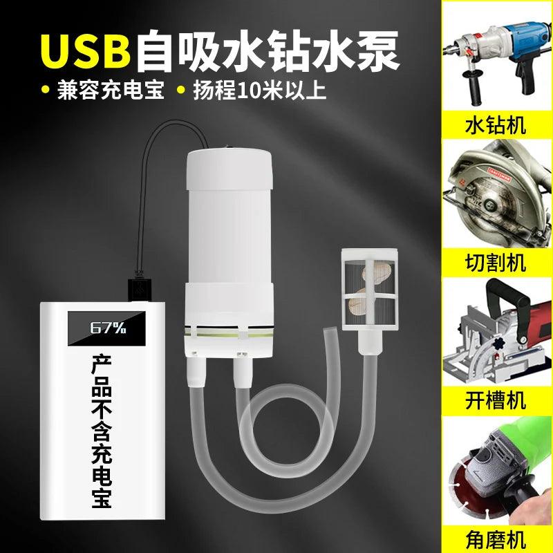 DC 5V 6V Micro Water Pump USB Power Bank Self-priming Pump AC 220V Rhinestone Drilling Water Pomp Angle Grinder Cutting Supply