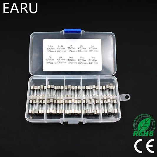 EARU- 100Pcs Set 5x20mm Quick Blow Glass Tube Fuse with box - electrical center b2c