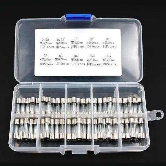 EARU- 100Pcs Set 5x20mm Quick Blow Glass Tube Fuse with box - electrical center b2c