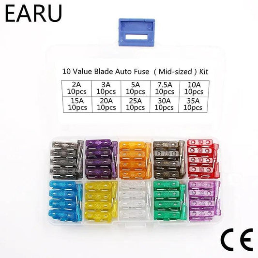EARU- 100PCS/LOT Standard Motorcycle Auto Car Fuse 2A up to 35A with Box - electrical center b2c