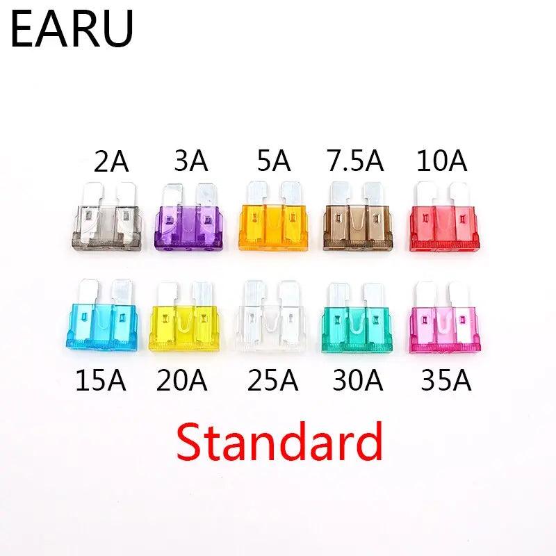 EARU- 100PCS/LOT Standard Motorcycle Auto Car Fuse 2A up to 35A with Box - electrical center b2c
