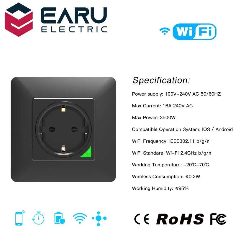 EARU- 16A EU UK Universal WiFi Smart Wall Power Socket/ Remote Control - electrical center b2c