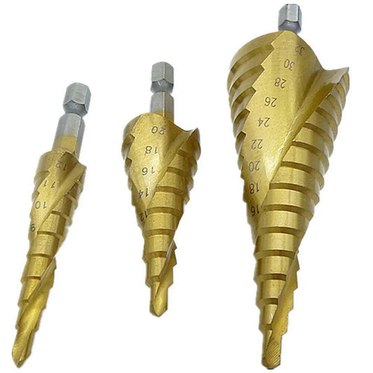 EARU- HSS Spiral Grooved Step Drill Bit| 4mm to 12mm/20mm/32mm| 3Pcs/Set - electrical center b2c