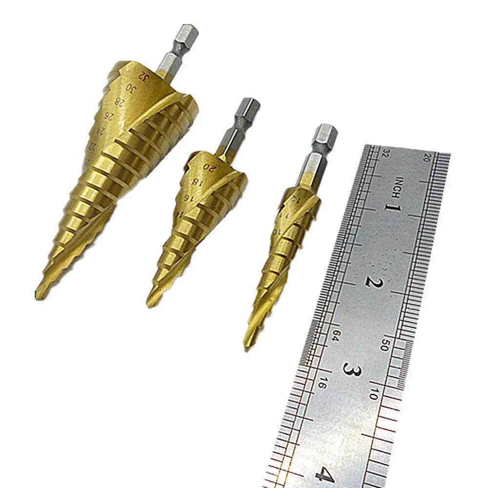 EARU- HSS Spiral Grooved Step Drill Bit| 4mm to 12mm/20mm/32mm| 3Pcs/Set - electrical center b2c