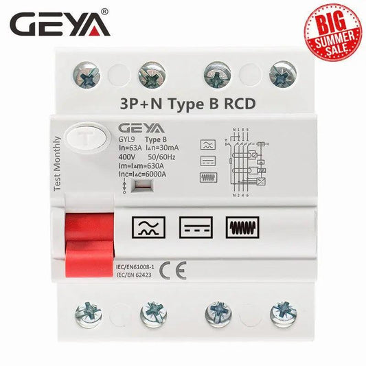 GEYA- Din Rail B Type Earth Leakage Current breaker| RCCB 2P/4P Optional - electrical center b2c