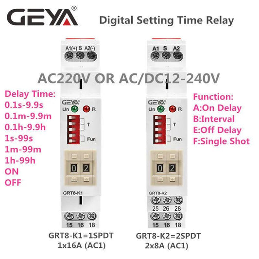 GEYA- GRT8-M GRT8-K Multifunction Timer Relay /12V 24V 48V 110V 220V optional - electrical center b2c,din rail timer relay