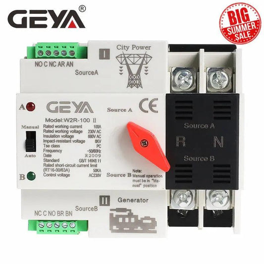 GEYA- W2R Mini ATS 2P Automatic Transfer Switch| 25A-63A Optional - electrical center b2c