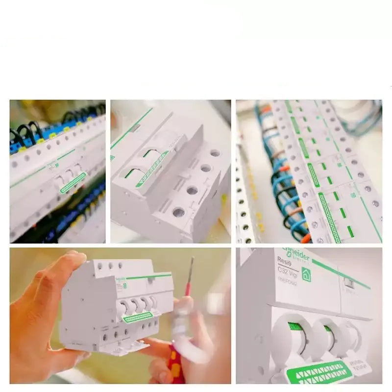 Schneider RCBO, Resi9 iDPNN Vigi+, 1P+N RCBO, 10A RCBO, 16A RCBO, 20A RCBO, 25A RCBO, 32A RCBO, Schneider residual current breaker, Type A 30mA RCBO, 6kA C curve RCBO, DIN rail circuit breaker, leakage protection circuit breaker, overload short circuit protection breaker, Schneider Resi9 series, 18mm compact RCBO