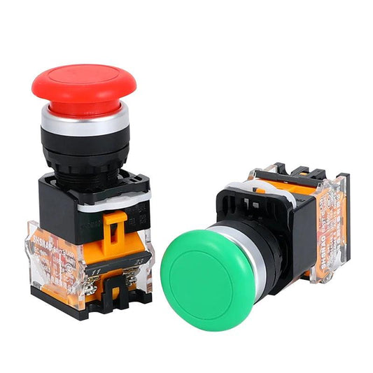 Installation Hole 22mm Mushroom Head Push Button Momentary/Self-locking Red Green Yellow YJ139-LA38A-11M LA38-11MZS