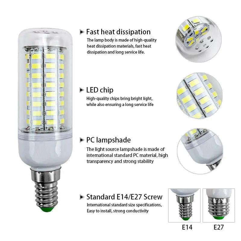 LATTUSO- 10pcs/lot LED Bulb Lamp E27 E14/ 24-72Leds Light Bulbs optional - electrical center b2c