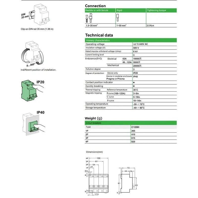 Schneider- High power 10kA Circuit Breaker C120H | 1P 63A up to 125A - electrical center b2c