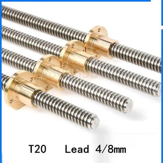 T20 Lead Screw For CNC 3D Printer Stepper Motor Trapezoidal Screw With Brass Nut 100 150 200 250 300 350 400 500mm Lead 4mm 8mm,t20 lead screw