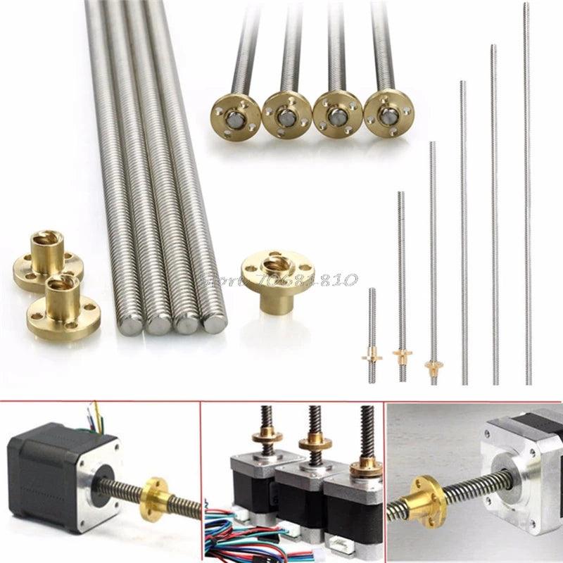 T5 Lead Screw + Brass Nut For DIY 3D Printer CNC Parts Lead 1mm 2mm 4mm Length 100mm 200 450mm 550mm Linear Shaft Stepper Motor,t5 lead screw