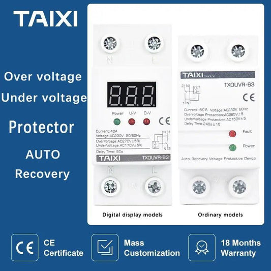 TAIXI- AC230V 40A 63A Din Rail Automatic Reconnect Over /Under Voltage Protecor - electrical center b2c