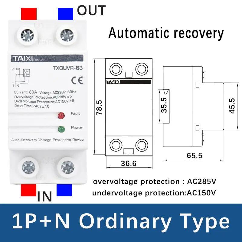 TAIXI- AC230V 40A 63A Din Rail Automatic Reconnect Over /Under Voltage Protecor - electrical center b2c