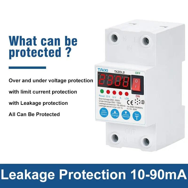TAIXI- Adjustable1~63A Auto-Recovery Over/Under Voltage Protector - electrical center b2c