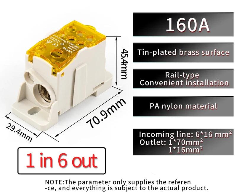 UKK 160A One in multiple-out distribution box Din Rail Terminal Blocks Universal wire connector junction box waterproof