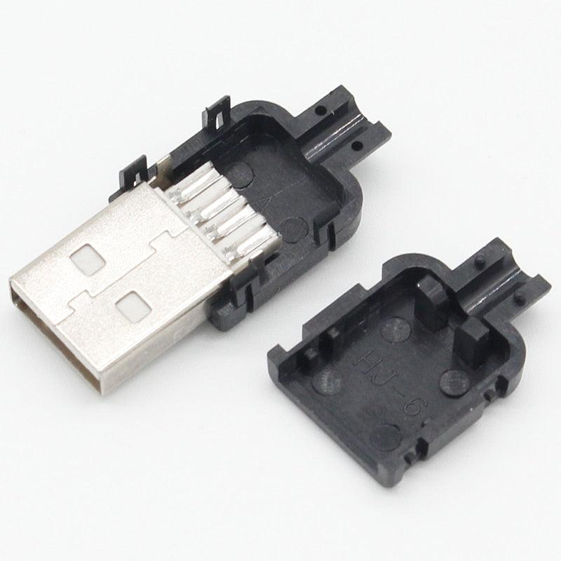 10 Sets DIY USB 2.0 Connector Plug A Type Male 4 Pin Assembly Adapter Socket Solder Type Black Plastic Shell For Data Connection.