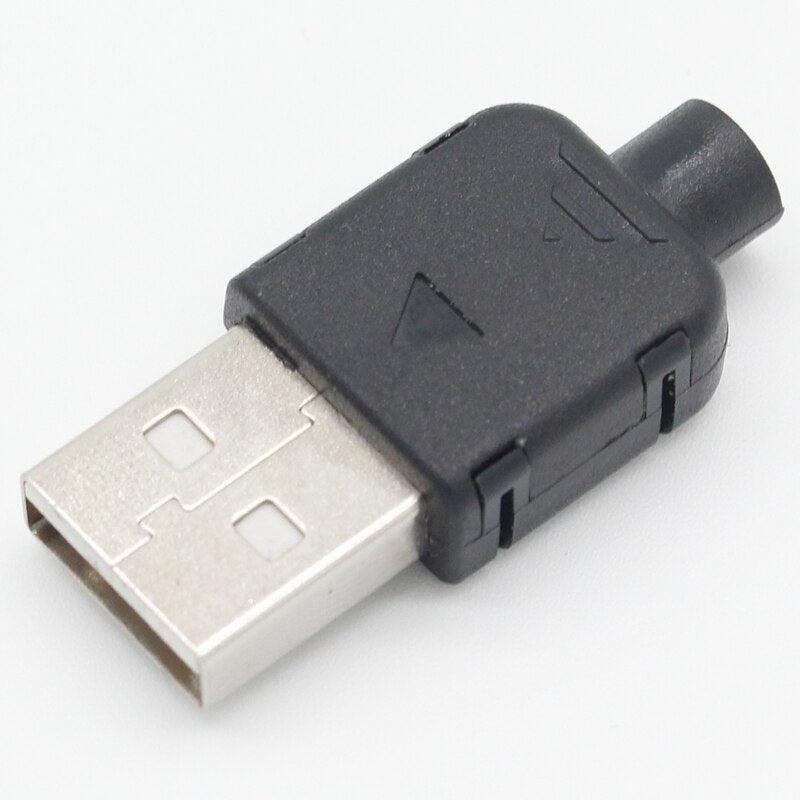 10 Sets DIY USB 2.0 Connector Plug A Type Male 4 Pin Assembly Adapter Socket Solder Type Black Plastic Shell For Data Connection.