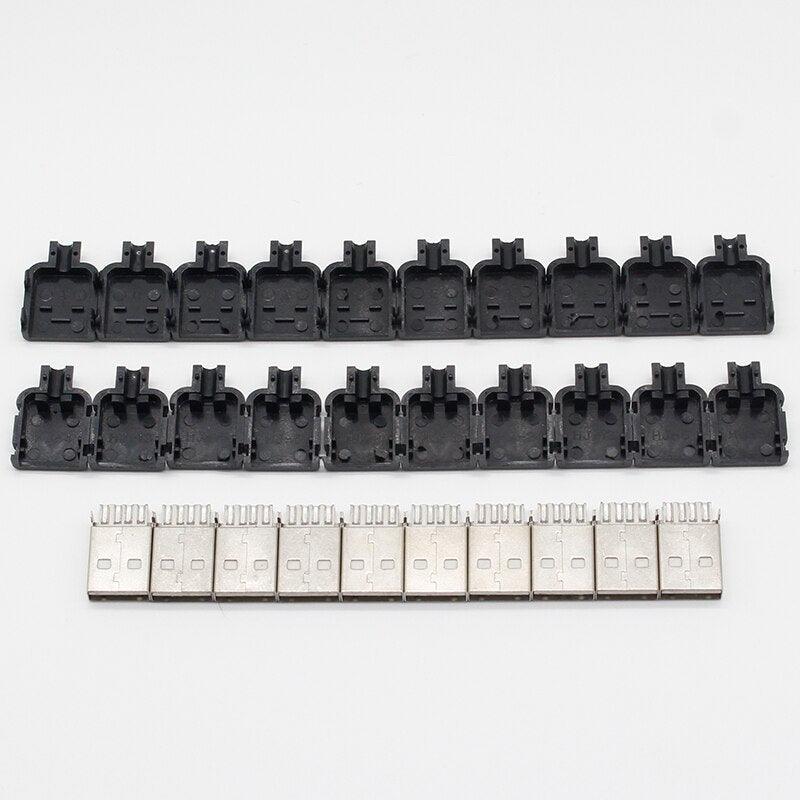 10 Sets DIY USB 2.0 Connector Plug A Type Male 4 Pin Assembly Adapter Socket Solder Type Black Plastic Shell For Data Connection.