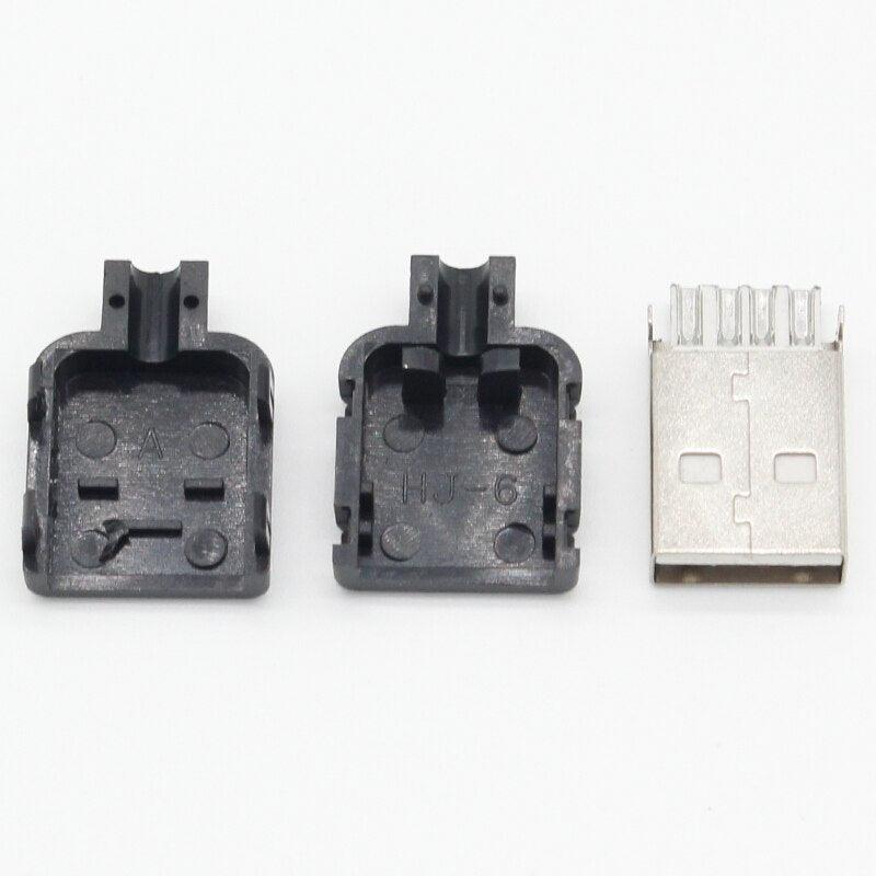 10 Sets DIY USB 2.0 Connector Plug A Type Male 4 Pin Assembly Adapter Socket Solder Type Black Plastic Shell For Data Connection.