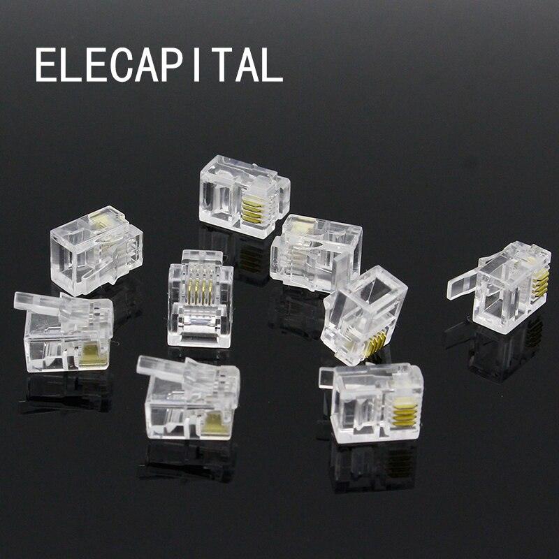 100Pcs 4P4C 4 Pins 4 Contacts RJ10 Telephone Modular Plug Jack, RJ10 Handset Connector.
