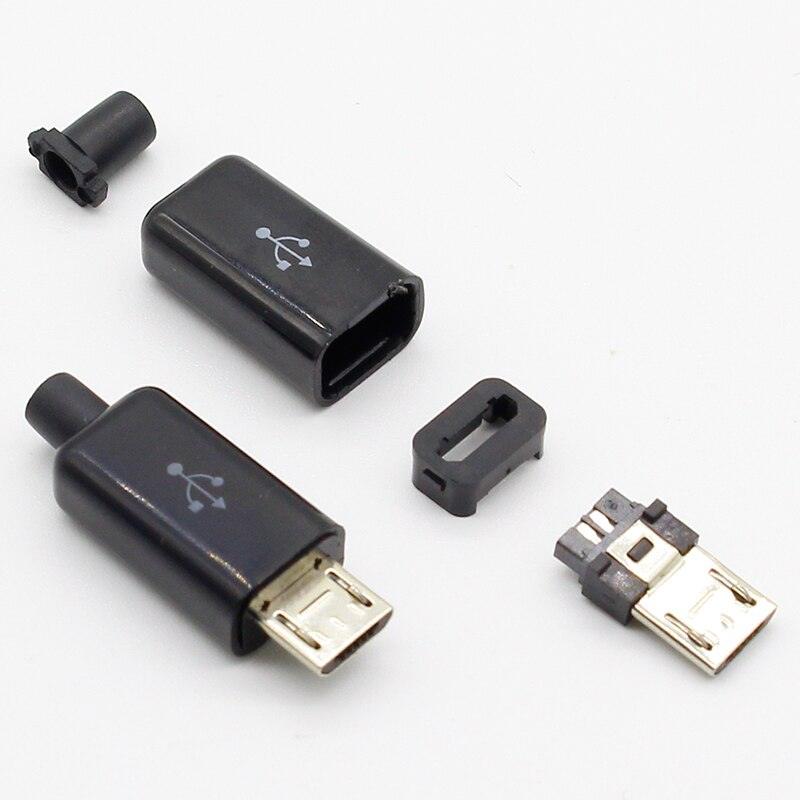 10pcs Micro USB 5PIN Welding Type Male Plug Connectors Charger 5P USB Tail Charging Socket 4 in 1 White Black.