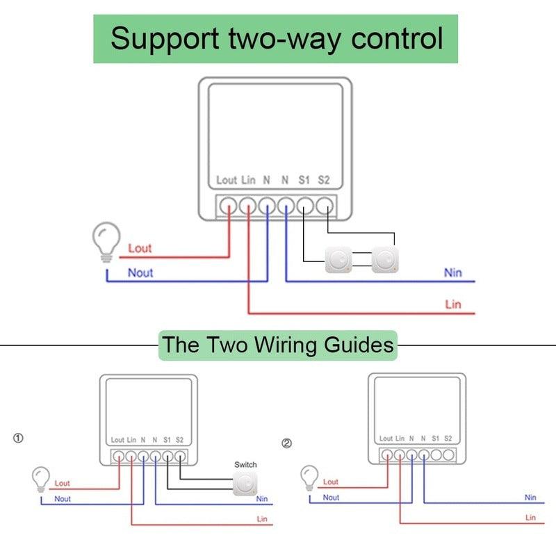 16A Mini 2 Way Control DIY WiFi Smart LED Light Switch Relay Breaker Module by Smart Life Tuya Remote Control Alexa Google Home.