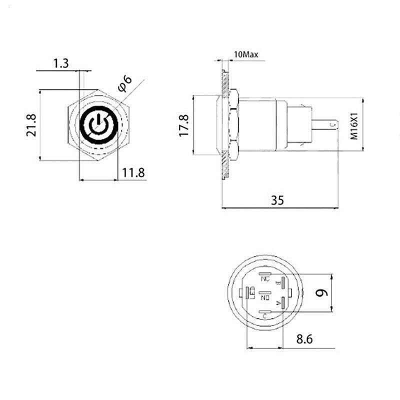 16mm 2 Dual Color RGB LED Light Switch 3-380V.